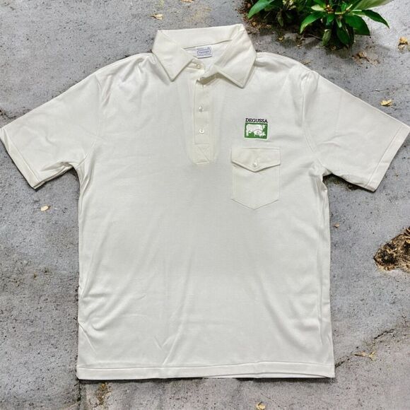 Vantage Vintage 80s Degussa Meat White Green Pocket Polo Shirt Men's Size XL - Picture 1 of 9